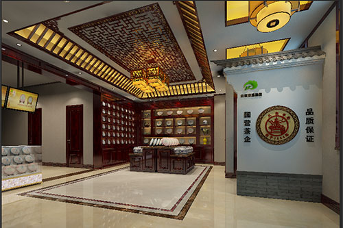蓬莱古朴典雅的中式茶叶店大堂设计效果图