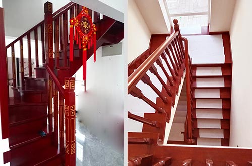 蓬莱自建别墅中式实木楼梯全屋定制设计效果图